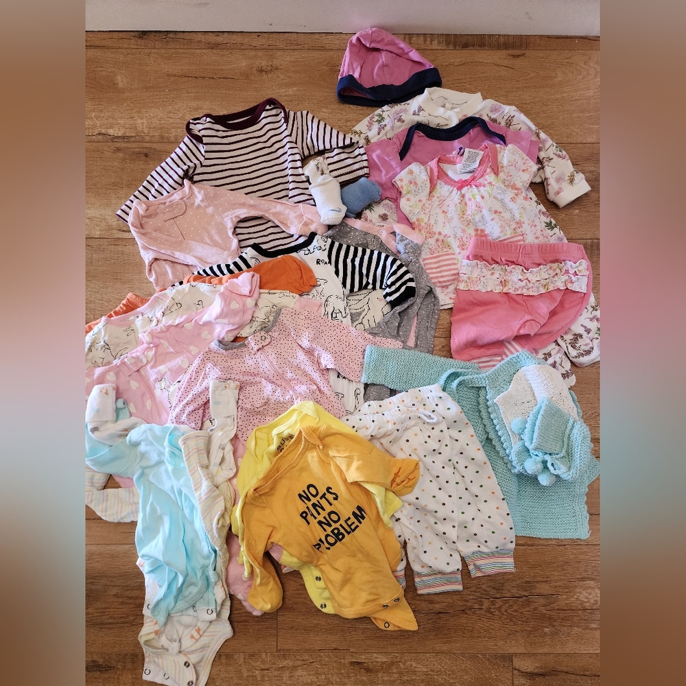Huge Lot Of 27 Newborn NB 0-3 Months Baby Girl Clothes Various Brands
